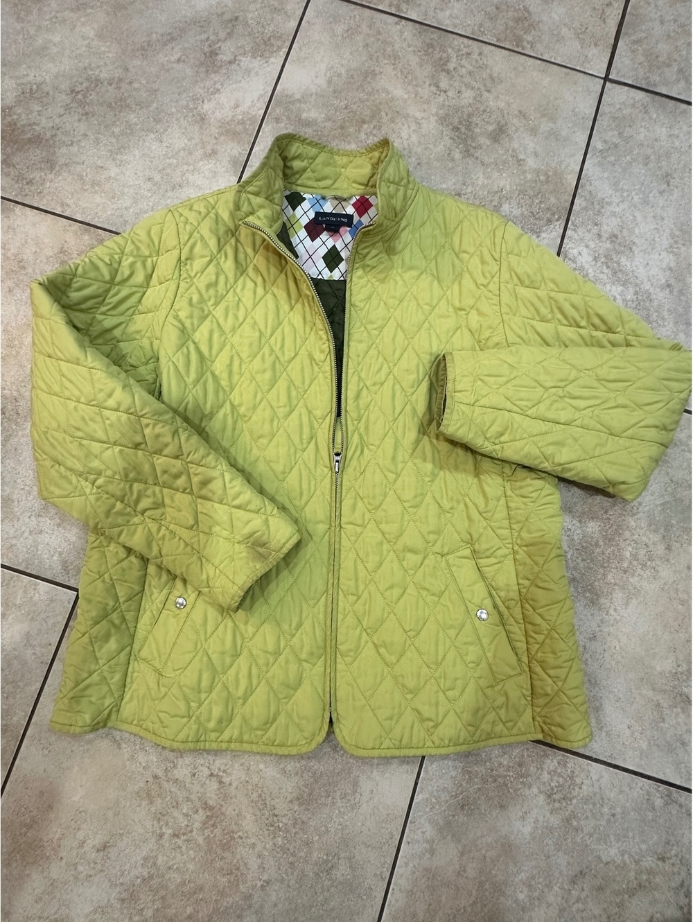 Lands' End XL Quilted Jacket with Colorful Lining